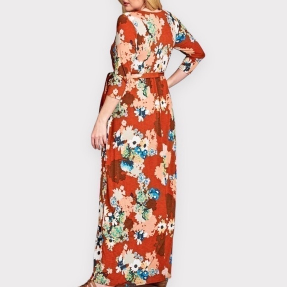 Plus size spring cottagecore Surplice Belted Maxi Dress - Picture 6 of 8